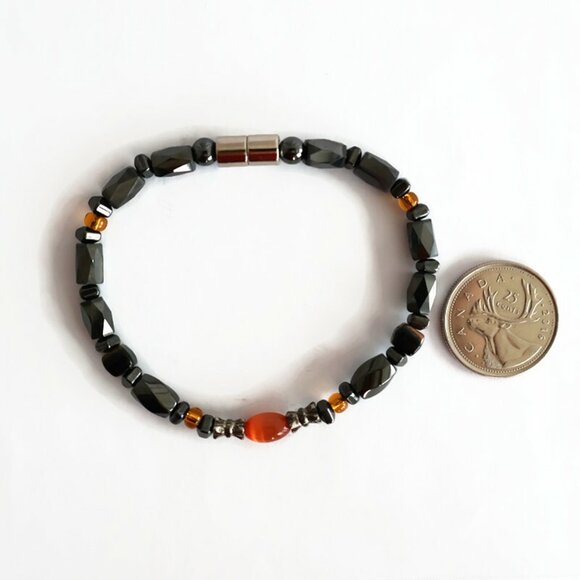 Magnetic Bracelet - Hermatite beads - orange bead - Picture 3 of 7